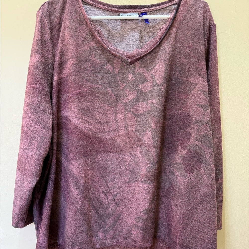 Catherines Heathered Knit Top with Rose Colored Accent OX